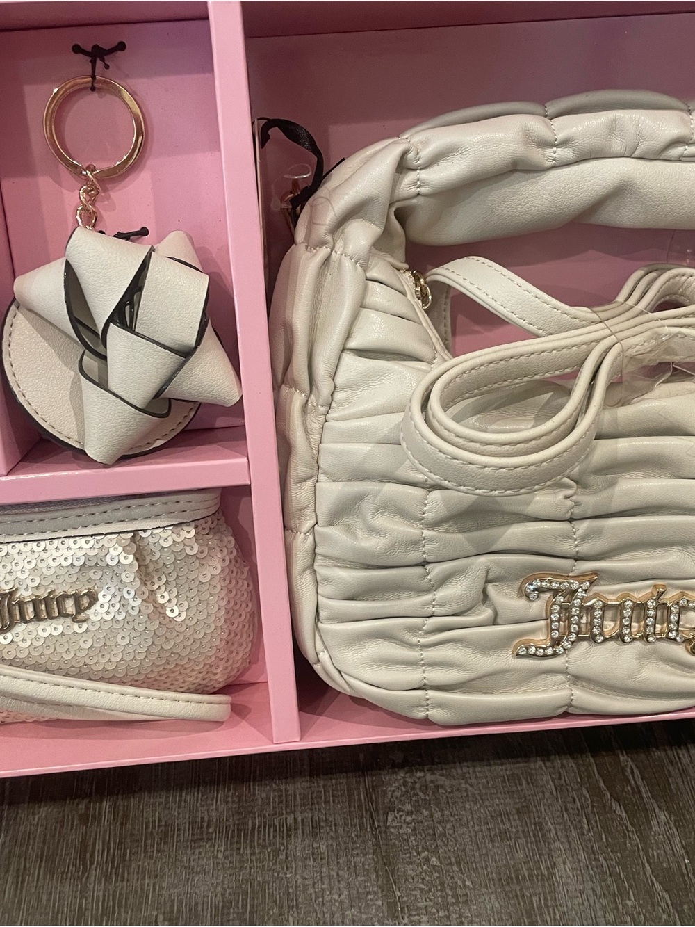 Juicy Couture Cream Quilted Shoulder Bag with Logo Plaque